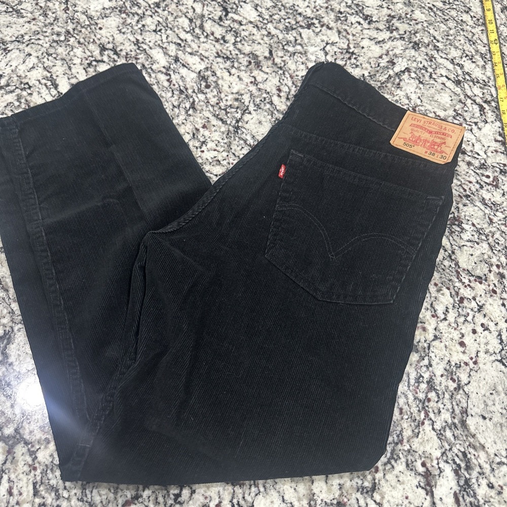 Vintage Levi's Men's 505 Black Corduroy Straight Fit Jeans Pants 38x32